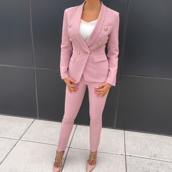 ShopPegasi Jackets & Blazers - NEW!Double breasted jacket & pants pink beige suit